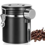 Yopay Airtight Coffee Canister, Stainless Steel Coffee Container with Measuring Scoop for the Kitchen, Coffee Ground Vault Jar With One Way Co2 Valve, Tea Coffee Beans Sugar Fresher, 16 oz, Black