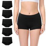 Molasus Cotton Boy Shorts Underwear for Women High Waisted Boyshorts Panties Knickers Full Coverage Stretch Ladies Briefs Multipack 5 Pack Black Medium