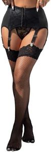 ohyeahlady Womens Garter Belt with 6 Vintage Metal Clips Leather Sexy Suspender Gater Lingerie for Thigh Highs with Stocking(Black L)