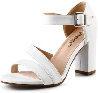 SANDALUP Women's Elegant Chunky Heel Sandals, Open Toe with Ankle Strap, Comfortable Suede - Perfect for Dress, Wedding, Party - White, Size 07