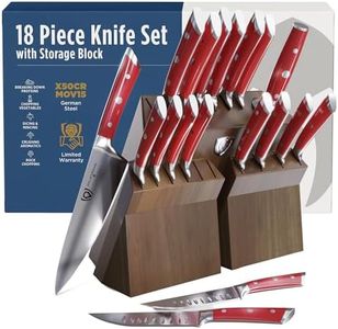 DALSTRONG Gladiator Series Elite-18pc Stainless Steel Knife Set with Block-High Carbon German Steel-Acacia Wood Block-Knife Set w/Red Handles-NSF Certified-Men's Valentines Gift