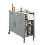 SoBuy FKW108-HG, Kitchen Storage Trolley Cart with Stainless Steel Worktop, Kitchen Island Kitchen Cabinet Cupboard Sideboard on Wheels