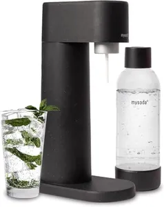 Mysoda Woody Sparkling Water Maker - Silent Carbonated Water Machine Made of Renewable Wood Composite & 1L Water Bottle - Without CO2 Cylinder - Seltzer Maker Machine - Colour Black