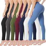 VALANDY High Waisted Leggings for Women Buttery Soft Stretchy Tummy Control Workout Yoga Running Pants One&Plus Size, 7 Packs-black/Dark Gray/Olive/Burgundy/Navy/White/Blue, Small-Medium