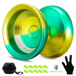 YOYOSTUDIO Responsive Yoyo Professional Yoyo for Kids 8-12 Fingerspin Yo Yo for Adults Kids Pro Trick Yoyo with Unresponsive Yoyo Bearings Kit, 10 Yo-Yo Strings, Case and Gloves (Yellow & Green)