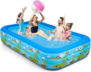 Kids Inflatable Playing Pool, 210cm Kids Adult Family Rectangular Swimming Pool with Inflatable Soft Floor for Backyard, Garden, Indoor