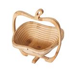 Foldable Bamboo Dried Fruit Basket Apple Shaped Collapsible Bread Nuts Baskets Candy Gifts Fruit Bowl Holder Wooden Snack Box for Kitchen Table