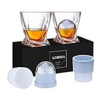 Whisky Glass, Set of 4 (2 Crystal Tumbler Glasses, 2 Large Ice Ball Moulds) in Gift Box - 330ml Whiskey Glasses for Scotch Cocktail Rum Cognac Vodka Liqueurs, Unique Gifts for Men