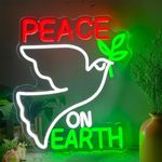 JKHOO Peace On Earth Dove Neon Signs for Wall Decor, Dimmable Peace Bird Neon Light Sign, USB Powered for Living Room Classroom Office Memorial Hall Library Club Decor Gifts(14.5 * 12.6in)