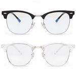 Blue Light Glasses for Men and Women Computer Glasses Gaming Glasses Blue Light Blocking Eye Strain Release (Matte Black/Silvery Rim + Clear/Silvery Rim)