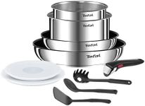 Tefal Ingenio Emotion L8971S04 10-Piece Cookware Set, Pans, Pots, Airtight Lids, Removable Handle, Induction, Stainless Steel, Stackable, Non-Stick Coating, Dishwasher Safe