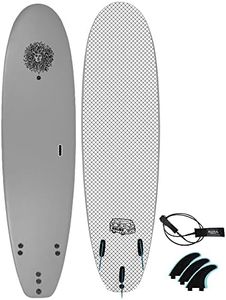 KONA SURF CO. Malibu Beginners Surfboard for Adults and Kids - Soft Board Foam Top Surfboard Foamie for Beach of Softboards - Includes Removable Fins and Leash (Grey, 7ft 6in)