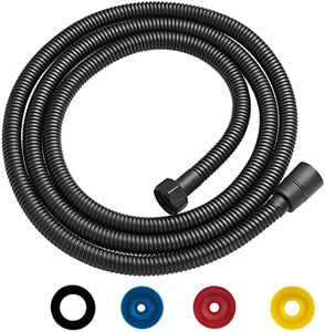 GEFIRE Flexible de Douche, Tuyau de Douche en Acier Inoxydable, Raccord Fileté Universel (G1/2", 2M), Anti-Torsion et Anti-Pliure, Flexible Douchette avec 4 Limiteur De Débit d'Eau, Noir