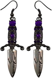 Elvira Dagger Earrings Purple Stones Halloween Horror Jewelry Kreepsville Gothic, Medium, Crystal