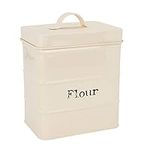 Harbour Housewares 1x Cream Vintage Metal Flour Storage Canister - Kitchen Pantry Food Cereal Rice Baking Container Box with Airtight Lid