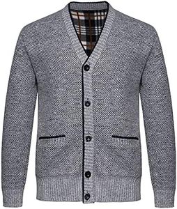 KTWOLEN Homme Cardigan Veste en Maille Bouton Manches Longues Gilet Automne Hiver avec Poche Gilet Veste en Maille pour Homme avec Col en V, Gris Clair, L