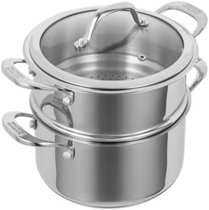 Kuhn Rikon Allround - Pentola a vapore impilabile a 2 piani da 3,1 l, in acciaio inox, 20 cm, con coperchio in vetro ventilato, adatta a induzione e forno, lavabile in lavastoviglie