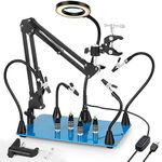 Magnetic Helping Hands Soldering Clamp 2-in-1 Third Hand Work Station w/ 360° Hot Air Gun Holder | EXtra Large & Heavy Duty Base Plate | Flexible Arms & 3X Magnifier Lamp | Helping Hand w/Magic Arm