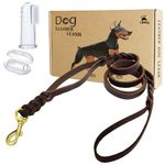 LWBMG Double Handle Leather Dog Leash 6 Foot - Heavy Duty Dog Leash with Traffic Handle - Braided Leather Lead for Small Medium Large Dogs