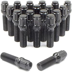 Wheel Accessories Parts Set of 20 Black 12x1.5 Lug Bolts Locking Spline Conical Seat with 40 mm Shank Length Small Diameter Lug Bolt with Dual Hex Key for Aftermarket Wheels (40mm, Black, M12x1.50)