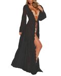Bsubseach Black Lace Long Bikini Cover Ups Beach Swimsuit Coverup Kimono Cardigan Snow Pattern for Swimwear Women