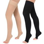 Evolyline Medical Open Toe Thigh High Compression Stockings for Women & Men with Silicone Band, Firm 20-30 mmHg Compression Socks Graduated Support for Varicose Veins Edema Flight