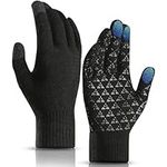 Oimaik Thermal Gloves, Winter Warm Gloves, Touchscreen Wool Knitted Gloves, Anti-Slip Warm Lining Gloves, Windproof Driving Running Cycling Gloves for Men and Women Outdoor Activities (Black)