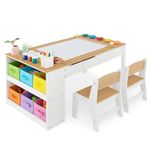 Maxmass 2-in-1 Kids Art Table and Chair Set, Children Lift-top Wooden Craft Table with 2-Tier Open Shelf, Paper Roll, 6 Storage Boxes, Toddler Play Table for Drawing, Learning (Wooden, 5 Cups)