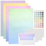 KUANVE 140 Pcs Colorful Stationery Paper and Envelopes Set, 80 Lined Letter Writing Paper, 40 Envelopes & 2 Stickers, Gradient Colors Letter Stationery Set for Writing Poems Lyrics Wedding Invitations