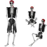 AOFOX 165cm Halloween Life Size Skeleton Full Body Human Bones with Movable Joints for Party Prop Scary Graveyard Haunted House Lawn Yard Decor (Pirate)