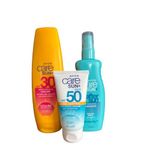 Sun Cream Pack Bundle With Avon Sun+ Factor 30 Avon Sun+ Factor 50 Face Cream Avon Sun Plus After Sun and a Yellow Toiletries bag Holiday Essential Pack