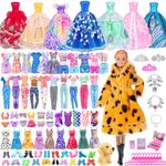 50 Pcs Doll Clothes and Accessories for 11.5 Inch Girl Dolls Including-1 Doll,Formal Dresses, Plush Coat, Dresses, Casual Outfits, Swimsuits, Shorts Set and Accessories(One Doll)