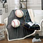 Loussiesd Baseball Fleece Throw Blanket for Bed Sofa Sports Sherpa Blanket 3D Ball Lightweight Warm Fuzzy Blanket Baseball Games Black StripeKing 87x94 Inch