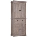 HOMCOM Freestanding Kitchen Pantry Storage Cabinet, Tall Cabinet with Drawer and Adjustable Shelves, Wood Grain