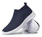 SILLENORTH Mens Walking Shoes Slip On Sock Sneakers Lightweight Flat Casual Running Shoes with Mesh Upper Fashion Gym Work Jogging Sport Navy Blue Size 10