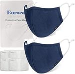 Euroca Kids Face Masks Made from Soft Cotton Fabric Washable with Nose Clips Adjustable Ear Loop for Kids Teens - 2 Pack with 4 Filters Included (Navy 2 Pack, Age 6-12)