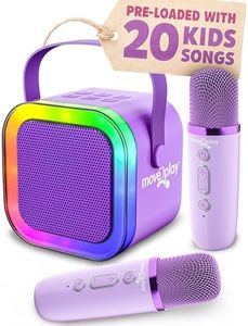 Move2Play, Mini Karaoke Machine for Kids | Built-in 20+ Songs | Bluetooth Speaker with Microphones | Voice Effects | Toddler Music Toy | Christmas Stocking Stuffer | Girls & Boys Age 2, 3, 4, 5, 6+