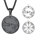 FaithHeart Black Necklace for Boyfriends Kings of Solomon Jewellery Pentacle of Moon Pendant Stainless Steel Necklaces Lucky Coin Medal Monday Accessories Gifts for Anniversary