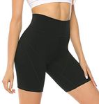 JOYSPELS Womens High Waisted Gym Shorts - Workout Running Sports Shorts Yoga Black Cycling Shorts for Womens with Pockets- Black - M