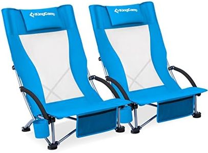 KingCamp Beach Chair 2 Pack High Back Lightweight Folding Backpack Chair with Cup Holder Pocket Pillow Bag for Outdoor Camping Sand Concert Lawn Festival Sports, Blue