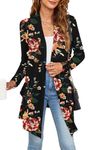 Veryoung Plus Size Long Sleeve Floral Black Cardigan for Women Lightweight Pockets Knit Light Sweaters for Women Fall Open Front Duster Dressy Casual Work,XL