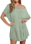 Ekouaer Womens Tshirt Nightgown Cotton V Neck Sleepshirts Comfy Casual Nightshirt for Women, Light Green, Large