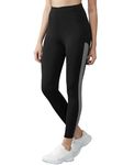 BLINKIN Stretchable Gym Tights & Leggings for Women Workout, High Waist, Tummy Control & Squat Proof Active Wear Yoga Pants (9150_Color_Black with Grey Stripes,Size_M)