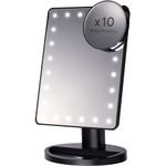 H&S Makeup Mirror with Lights - Light Up Vanity Mirror for Dressing Table Bathroom Desk - Battery Operated with LED Lights - Includes Detachable 10x Magnifying Mirror - Black