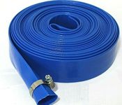 Blue Layflat Water Discharge Hose Pipe Pump Irrigation - 25mm (1") Bore x 10 Metres Long. with Free Stainless Steel Hose Clip