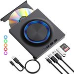 ROOFULL External DVD Drive, CD Drive Burner DVD Player with USB 3.0 & USB-C Hub and SD Card Reader, Portable DVD CD ROM +/-RW Disk Drive Writer for Laptop Mac Windows 11/10/8/7 Linux Computer PC