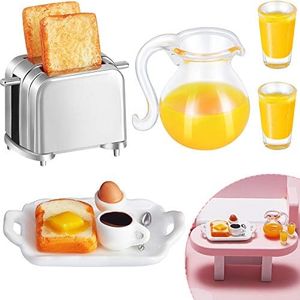 Dollhouse Accessories Decoration 1:12/1:6 Dollhouse Miniature Scene Model Mini Kitchen Accessories Set Scene Breakfast Set Pretend Toy DIY Birthday Gift Decor(Juice, Butter, Bread Machine Set)