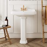 DeerValley DV-1P522 Dynasty Pedestal Sink 23" W X 19" D White Ceramic Pedestal Bathroom Sink With Overflow