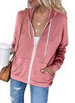 Jhsnjnr Womens Zip Hoodie Solid Color Casual Sweatshirts Jacket with Pockets Pink