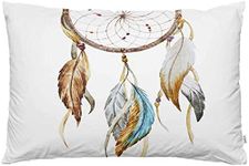 EKOBLA Throw Pillow Cover Dream Catcher American Style Bohemian Boho Feather Tribal Design Circle Decor Lumbar Pillow Case Cushion for Sofa Couch Bed Standard Queen Size 20x30 Inch